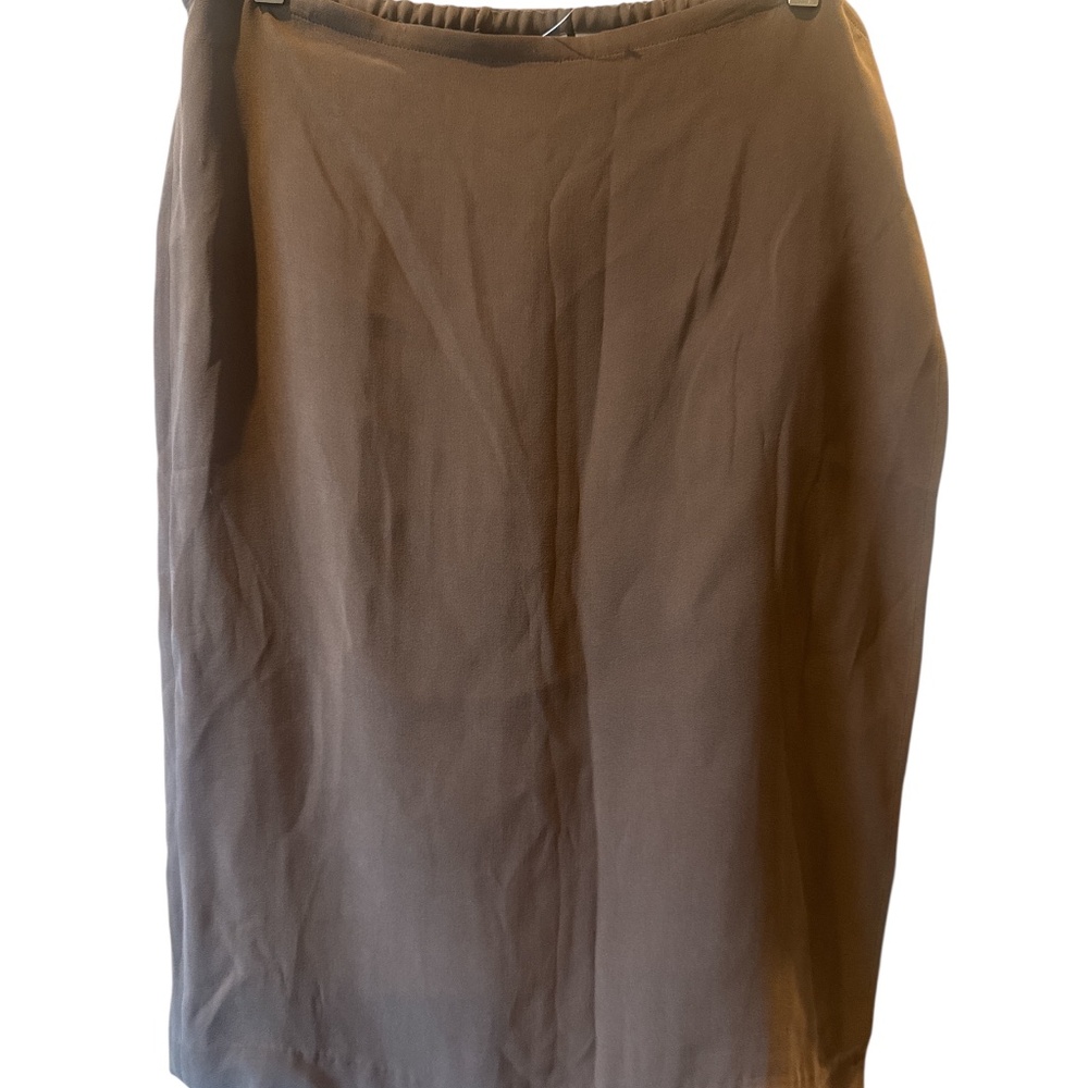 Chicos Platinum Womens Skirt Wrap Midi Brown Silk Spandex Size 3 Large 16-18 - Picture 2 of 9